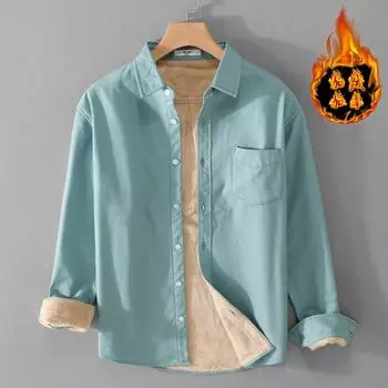 Повседневная мужская куртка-рубашка из утолщенного флиса M белый