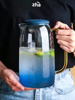 Thickened Glass Cold Kettle, Household Juice Kettle with Cover Filter, High Borosilicate Teapot Cup Set, Creative Gift