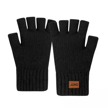 Thickened Half Finger Gloves In Autumn and Winter Plus Velvet Knitted Cold and Warm Half Part Writing Yarn Leaking Finger Gloves average size