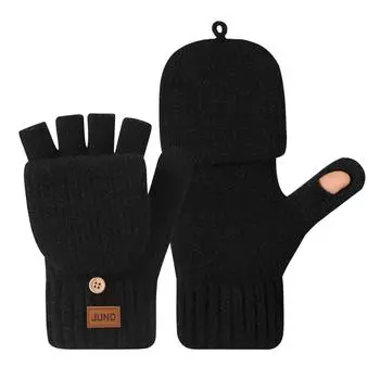 Thickened Half Finger Gloves In Autumn and Winter Plus Velvet Knitted Cold and Warm Half Part Writing Yarn Leaking Finger Gloves average size