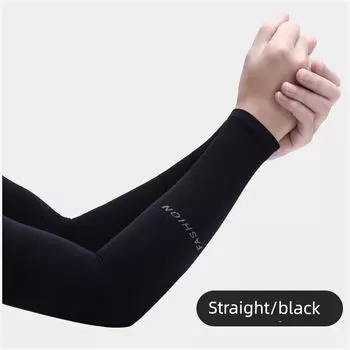 Thickened Ice Sleeve Wear-Resistant Cooling Oversleeve Summer Long Men s Ice Silk Sun Protection Gloves Women Driving Arm Sleeves Outdoor [1 pair/straight] Black One size