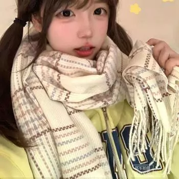 Thickened Knitted Plaid Scarf Windproof Winter Cashmere Shawl Fashion Y2K Checkered Scarf Women Style 2