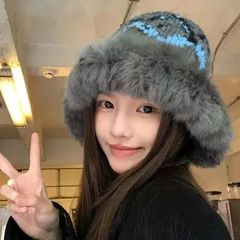 Thickened Plush Knitted Ear Protection Rabbit Hair Beanie Hat Women S Autumn Winter 2024 Warm Face Small Wool Bucket Hat 56-59cm