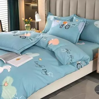 Thickened Pure Cotton Abraded 4Pcs Set, Bed Sheet Quilt Cover, Bedding, Cotton Four-Season 3Pcs Set 1.2 Sheet3pcs quilt 1.5*2m