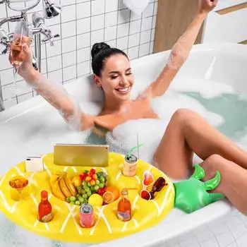 Thickened PVC Inflatable Pineapple Ice Bar Floating Drink Tray Foldable Inflatable Beer Glass Holder Stand 75*50*12cm золотой