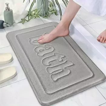 Thickened sponge bathroom anti-slip mat flannel embossed absorbent shower room foot mat entrance mat 400MMx600MM светло-серый