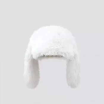 Thickened warm and cold-proof personalized ear protection headgear, trendy sweet and cute rabbit ears plush hat female winter M56-58cm белый