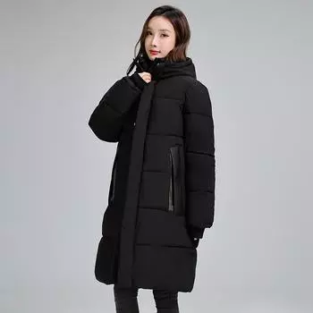 Thickened Warm Long Down Cotton Cotton Jacket Women s Winter Korean Version Hooded Loose Coat M