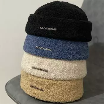Thickened warm winter two ways to wear bucket hat patch lamb wool yuppie hat youth outdoor melon hat M56-58cm синий