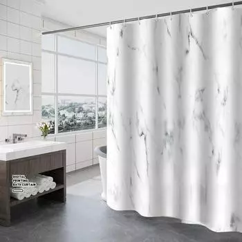 Thickened Waterproof and Mold Proof Shower Curtain Minimalist Bathroom Hotel Marble with Hook W80xH180cm