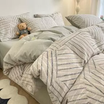 Thickened winter small fresh printing four-piece set, pure cotton quilt cover, bed sheet three-piece set, bedding 1.2m bed