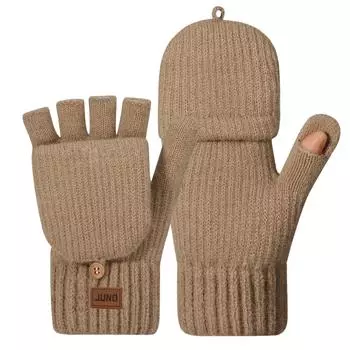 Thickened Women s Finger Leaking Gloves In Autumn and Winter Double Layer Velvet Knitted Cold and Warm Writing and Capped Half Finger Gloves One Size