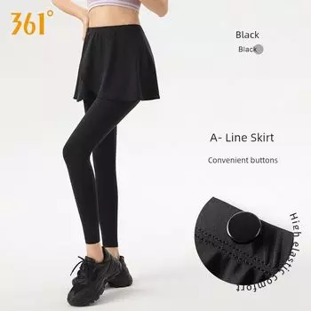 Thigh-Length Skirt Anti-Embarrassment Fart Curtain Fitness One-Piece Yoga Black [Hip Covering Skirt]] S