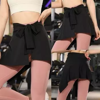Thigh-Length Skirt Summer One-Piece Slimming Anti-Emptied Yoga Shawl Fashion Quick-Drying Fitness Sports Skirt Black Free size (40.00 kg-72.50 kg