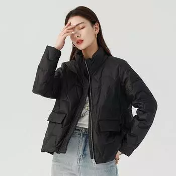 Thin and light stand-up collar down jacket short design sense white duck down winter clothing Korean version slim and thin stand-up collar jacket tide S хаки