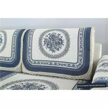 Thin Anti-Slip Thickening Flax Cloth Armrest Towel Sofa Dark blue 50*50cm