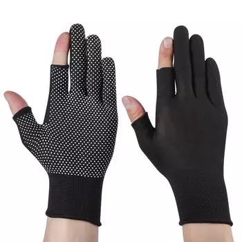 Thin Breathable Outdoor Fishing Electric Car Sun Protection Gloves Two fingers missing (black) 2 pairs One size