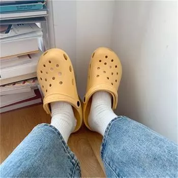 Thin Cartoon Lamb Hole Shoes Baby Boy and Girl Summer Ins Trendy Couple Outdoor Non-Slip Drooping Beach Sandals No flower deduction yellow 40-41