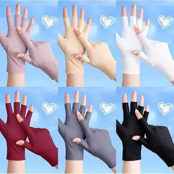 Thin Half Finger Gloves Women s Spring and Summer Work Open Finger Gloves Tea Picking Sun Protection Gloves UV Protection 1 Double-Random-Half Finger