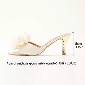 Thin heel fish mouth one-word drag women 2025 new summer large size high heels fashion wear flower cool slippers 36