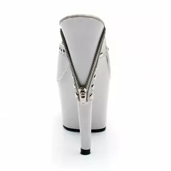 Thin heel rivet cool slippers women wear 17cm high heels women 2025 new spring and summer versatile fish mouth 34 белый