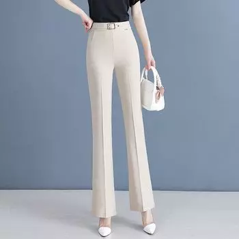 Thin High Waist Drooping Slim Looking Casual Linen Bootcut Trousers Apricot [pants]] 2XL/30 [62.50 kg-67.50 kg]]