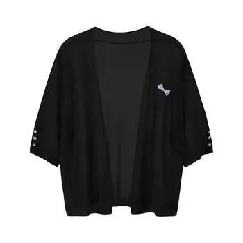 Thin Ice Silk Outer Wear Women s Short V-neck Sling Dress Cape Top Half Sleeve Waistcoat Knitted Cardigan Outwear Black L