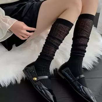Thin JK Calf Socks Cotton Knee High Socks Miu Style Fashion Mid-tube Stocking Spring Summer светло-серый