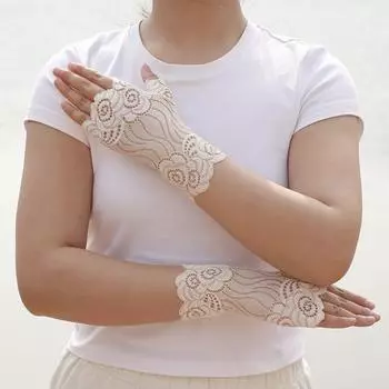 Thin Lace Gloves High Elastic Mid-Length Scar Covering Tattoo Scald Ice Silk Wristband Square Dance Summer Driving Sun Protection A skin color 1 pair (17cm) One size