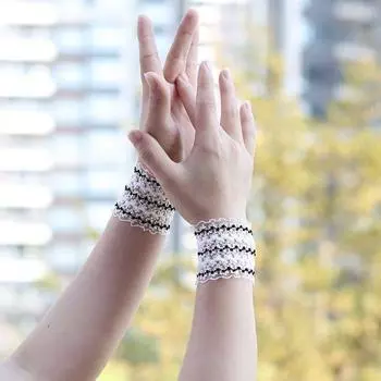 Thin Lace Wristband Tattoo Cover Wristband Elastic Sun Protection Scar Covering Lace Oversleeves Women s Short Cuff Accessories Short Black and White 1 pair(5cm) One size