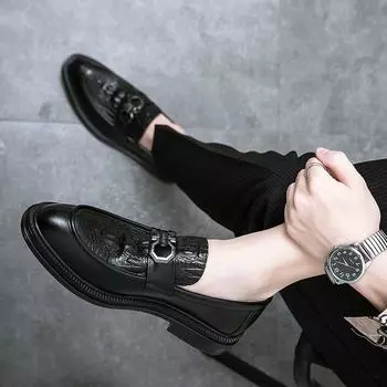 Тонкие кожаные туфли мужские британские деловые и повседневные однопедальные внутренние туфли для увеличения роста дышащие зеленые туфли для парикмахеров 38