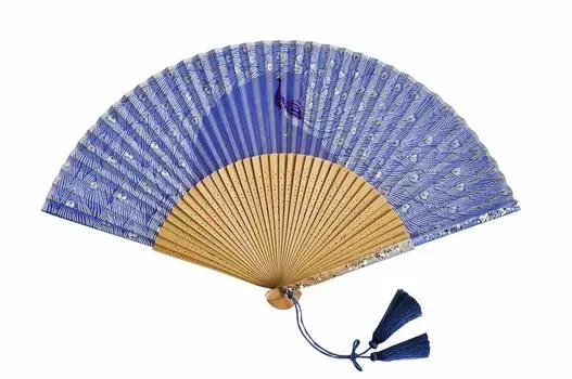 thin silk peacock made in dark blue Kyoto Fan Women s fan, pattern, Japan, тёмно-синий