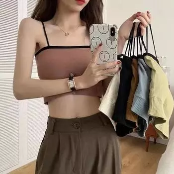 Thin strap small suspender women s summer 2025 tube top underwear women s new solid color short base outer wear vest ins bra Average Size 80-72.5 kg