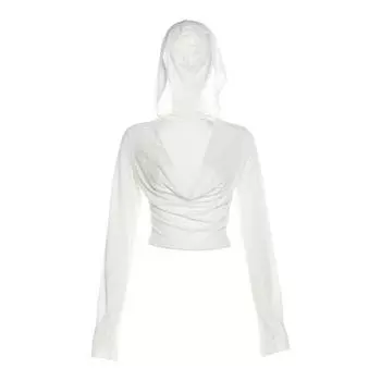 Thin T-Shirt2023 Fashion Spring New Women s Clothing Solid Color Crop Top Fashion V Neck Hooded Long Sleeve Sunscreen Coat White L