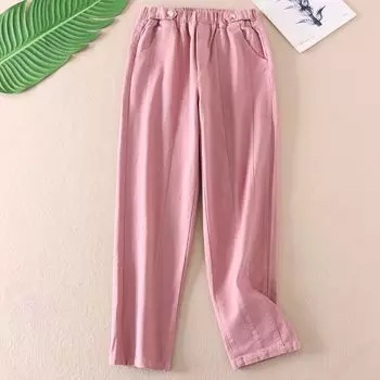 Thin Velvet Casual Pants Winter Korean Style Cargo Style Patchwork Slimming Western Style Versatile High Waist Stretch Harlan Trousers Women C644 Pinkish Purple All yards