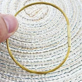 Thin Waterproof Carrying Strap Thin Steel Wire Golden Yellow String Small Hole Transfer Beads Golden Wire Rope Bracelet Birth Year 17CM Plug thick 2.4mm/10 strands/finished product