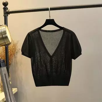 Thin with Shoulder-Straps Dress Small Waistcoat Knitted Cardigan Black L