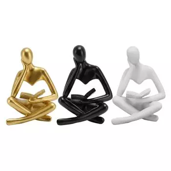 Thinker Reading Statue Resin Sitting Figure Abstract Art Ornament for Living Room Cabinet Decoration Gold