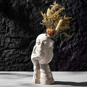 Thinker Vase Ceramic Zen Abstract Sculputres Modern Art Decoration Fresh Flower Pot Bookshelf Office Home Living Room белый