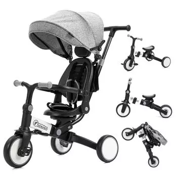 Thinkmax Трехколесная коляска 6в1 Складная с ручкой для толкания Игрушка Сверхлегкое транспортное средство Легко собирается Возраст Подарок T10B Детский транспорт для катания 1-6 чёрный