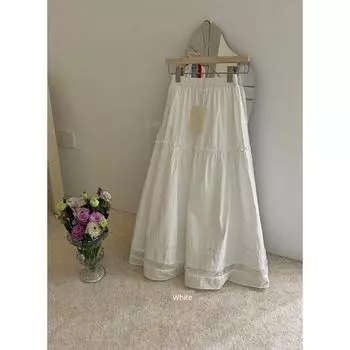 Thirteen Lines Gentle Summer Elastic Mid Length Long Length Skirt White All yards