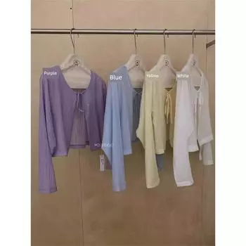 Thirteen Lines Lace-up Long Sleeve K-style Loose Sun-Protection Shirt Yellow One size