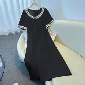 This Summer s New Plus-size Women s Lace Collar Short-sleeved Dress Makes You Look Slimmer 2XL