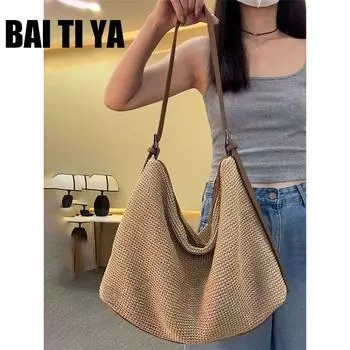 This Year s Popular Bag Women s 2025 New Straw Bag Large Capacity Fashion Minimalist Vacation Work Clothing Underarm Tote Bag Brown