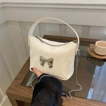 This year s popular bow bag women s 2024 new summer shoulder messenger bag versatile ins chain handbag чёрный