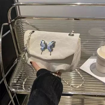 This year s popular butterfly element shoulder bag women s 2024 new high-texture niche versatile fashion chain messenger bag белый