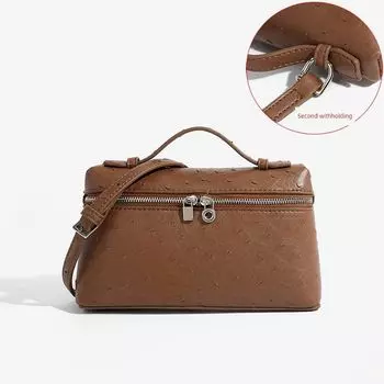 This Year s Popular Fancy Lunch Box Bag Women s 2025 K-style New Arrival Handbag Special-Interest Design Shoulder Messenger Bag Brown ostrich pattern