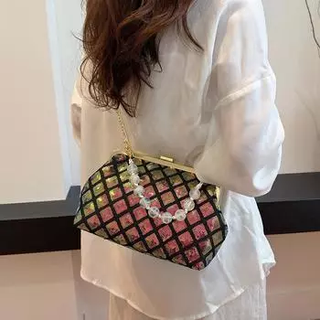 This year s popular niche design bags, new women s bags 2024 fashion casual chain messenger bags, trendy shell bags чёрный