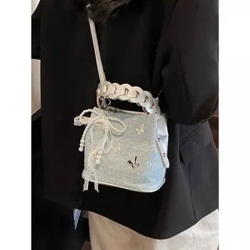 This Year s Popular Small Bag Women Summer 2025 New Fashion Butterfly Messenger Bag Casual Korean Style Bucket Bag Sky Blue No Pendant