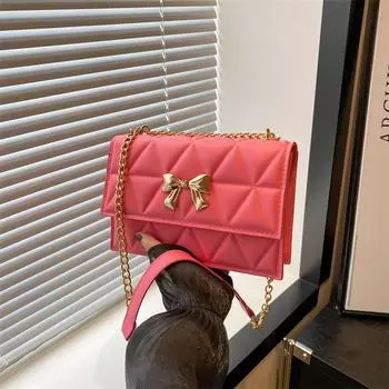 This year s popular women s bags 2024 new fashion bow small square bag diamond chain bag foreign style shoulder messenger bag чёрный